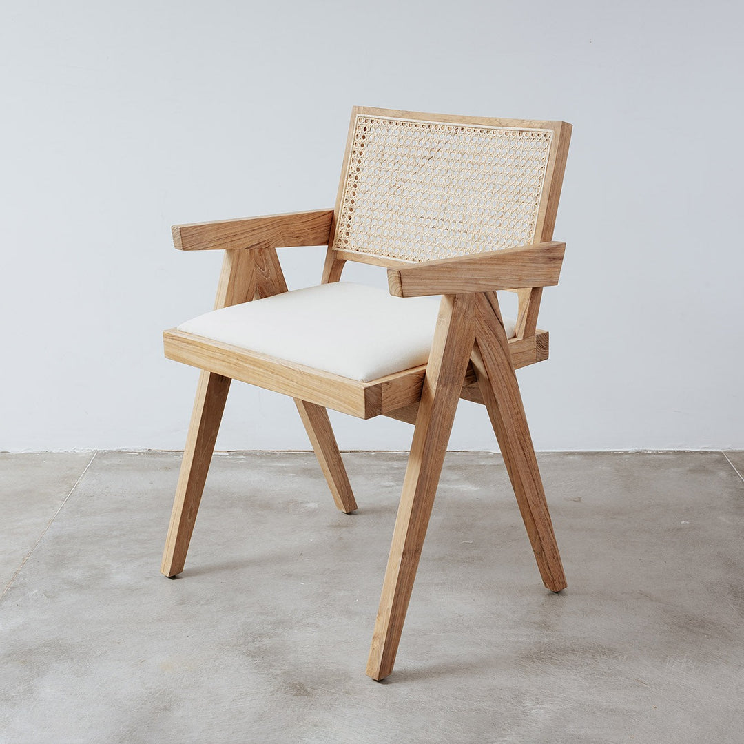 Jeanneret Armchair with Seat Pad-France & Son-FL1336NTRL-Dining ChairsNatural Teak-1-France and Son