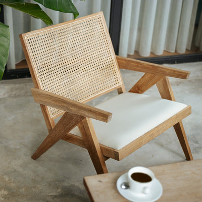 Jeanneret Teak Lounge Chair with Seat Pad-France & Son-FL1337-Lounge ChairsWhitewashed-9-France and Son
