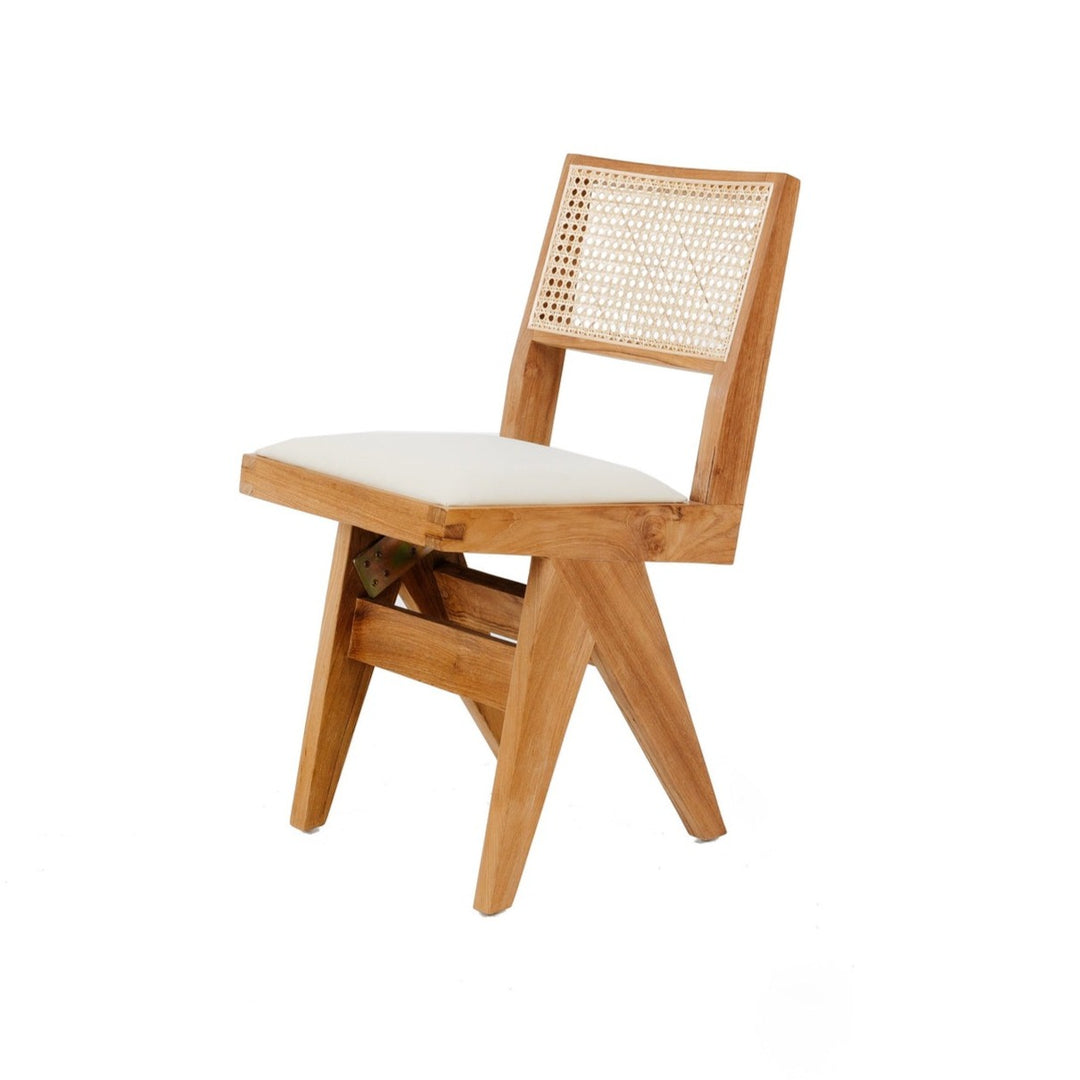 Jeanneret Dining Side Chair with Seat Pad and Hand Caned Back-France & Son-FL1338NTRL-Dining ChairsNatural Teak-Single-7-France and Son