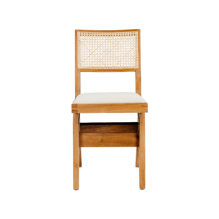 Jeanneret Dining Side Chair with Seat Pad and Hand Caned Back-France & Son-FL1338-Dining ChairsWhitewashed-Single-10-France and Son