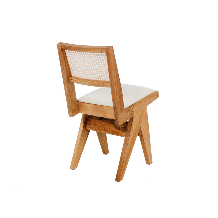Jeanneret Dining Side Chair with Seat Pad and Hand Caned Back-France & Son-FL1338-Dining ChairsWhitewashed-Single-8-France and Son