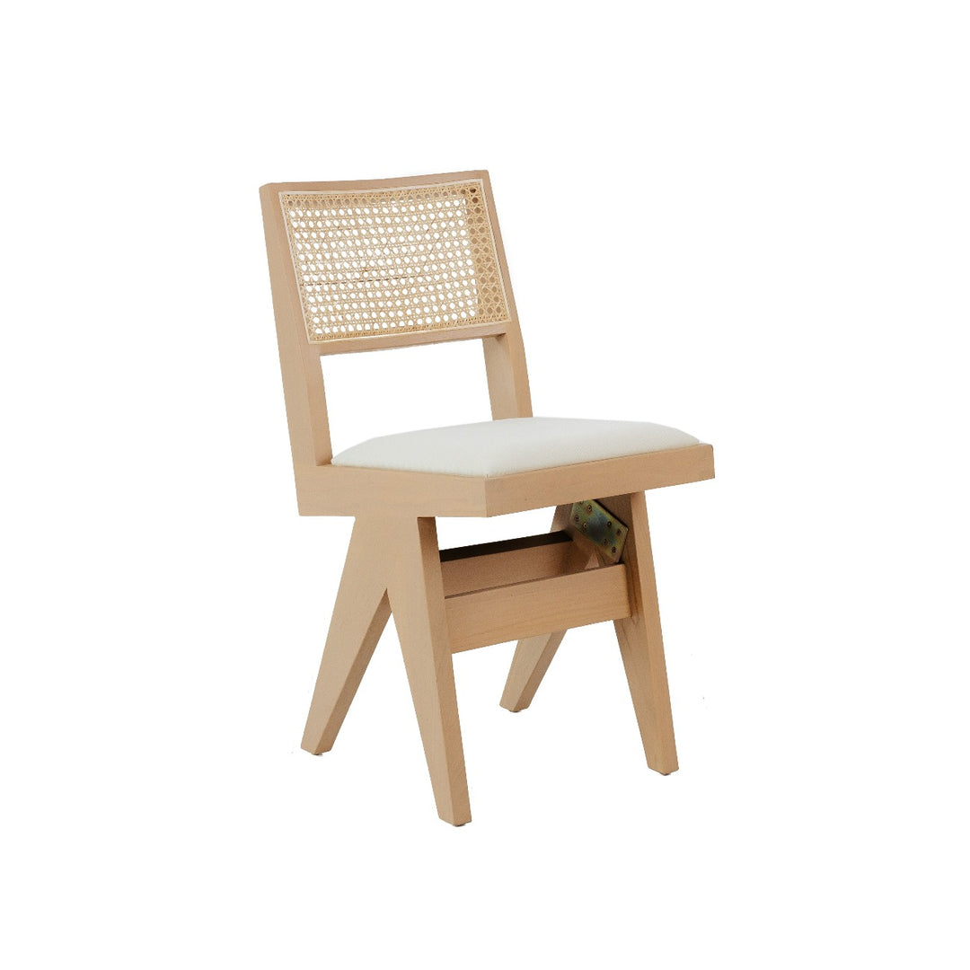Jeanneret Dining Side Chair with Seat Pad and Hand Caned Back-France & Son-FL1338-Dining ChairsWhitewashed-Single-5-France and Son