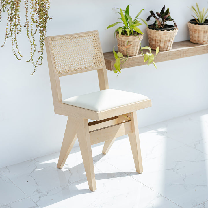 Jeanneret Dining Side Chair with Seat Pad and Hand Caned Back-France & Son-FL1338-Dining ChairsWhitewashed-Single-2-France and Son