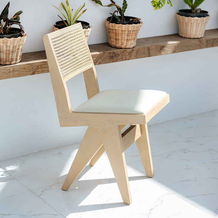 Jeanneret Dining Side Chair with Seat Pad and Hand Caned Back-France & Son-FL1338-Dining ChairsWhitewashed-Single-3-France and Son