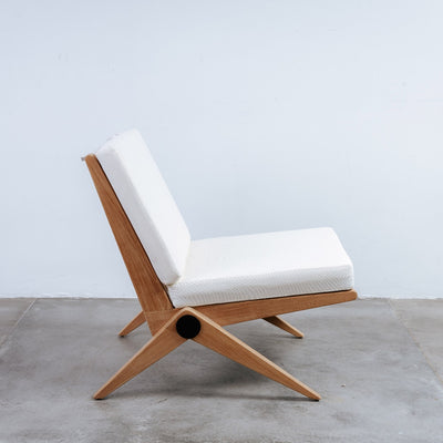 Pierre Jeanneret Armless Scissor Lounge Chair-France & Son-FL1349BGE-Lounge ChairsBeige-3-France and Son
