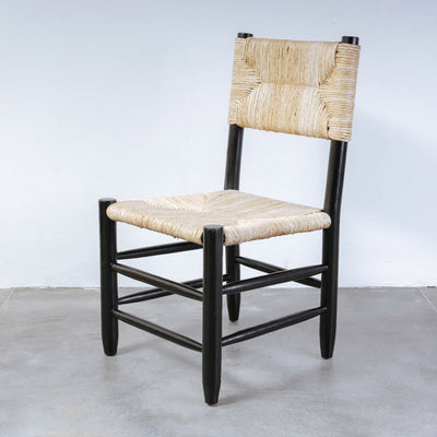 Perriand Dordogne Dining Chair-France & Son-FL1365BLK-Dining ChairsBlack and Natural-5-France and Son