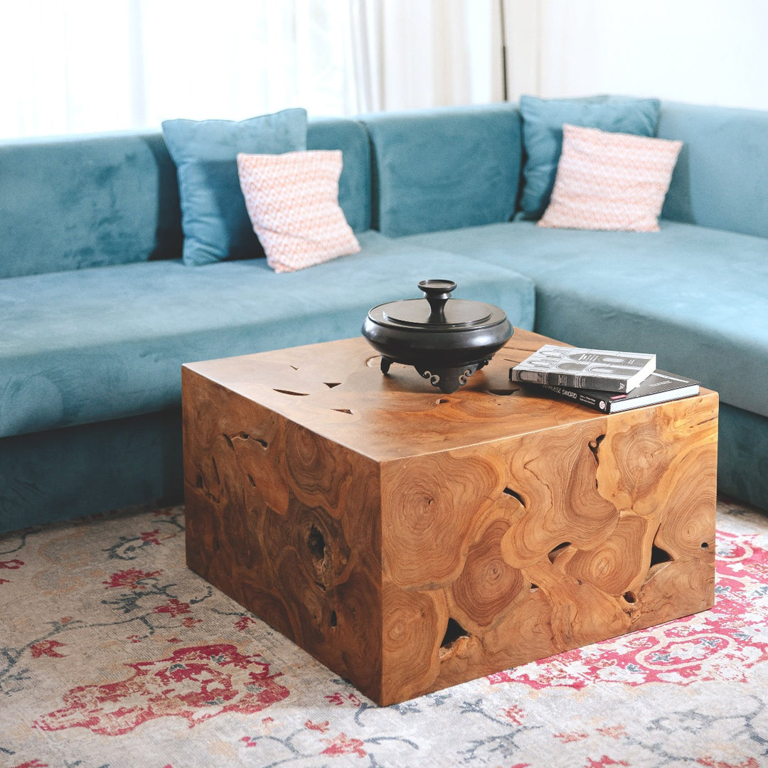 Teak Wood Organic Coffee Table - Square-France & Son-FL1414NTRL-Coffee TablesNatural-3-France and Son