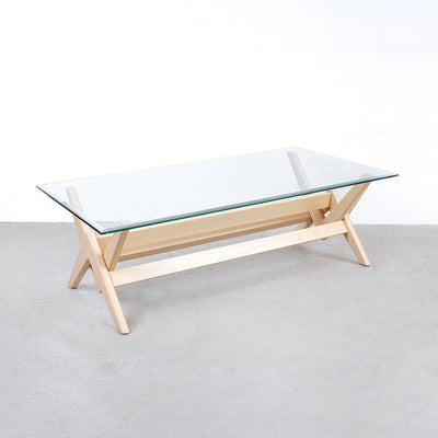 Jeanneret Coffee Table Type A - Rectangle Glass Top-France & Son-FL1485BASEC-IVORY-Coffee TablesIvory - 60"-8-France and Son