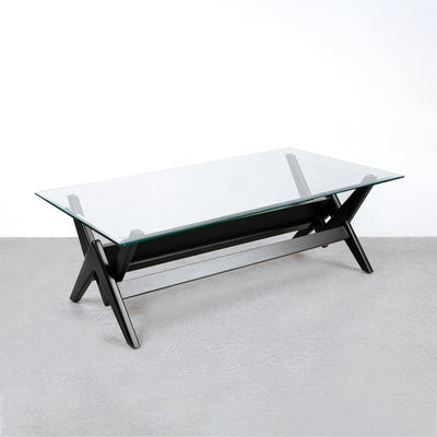 Jeanneret Coffee Table Type A - Rectangle Glass Top-France & Son-FL1486BASEC-BLK-Coffee TablesBlack - 72"-11-France and Son