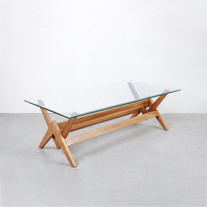 Jeanneret Coffee Table Type A - Rectangle Glass Top-France & Son-FL1488BASE-NTRL-Coffee TablesNatural - 47"-3-France and Son