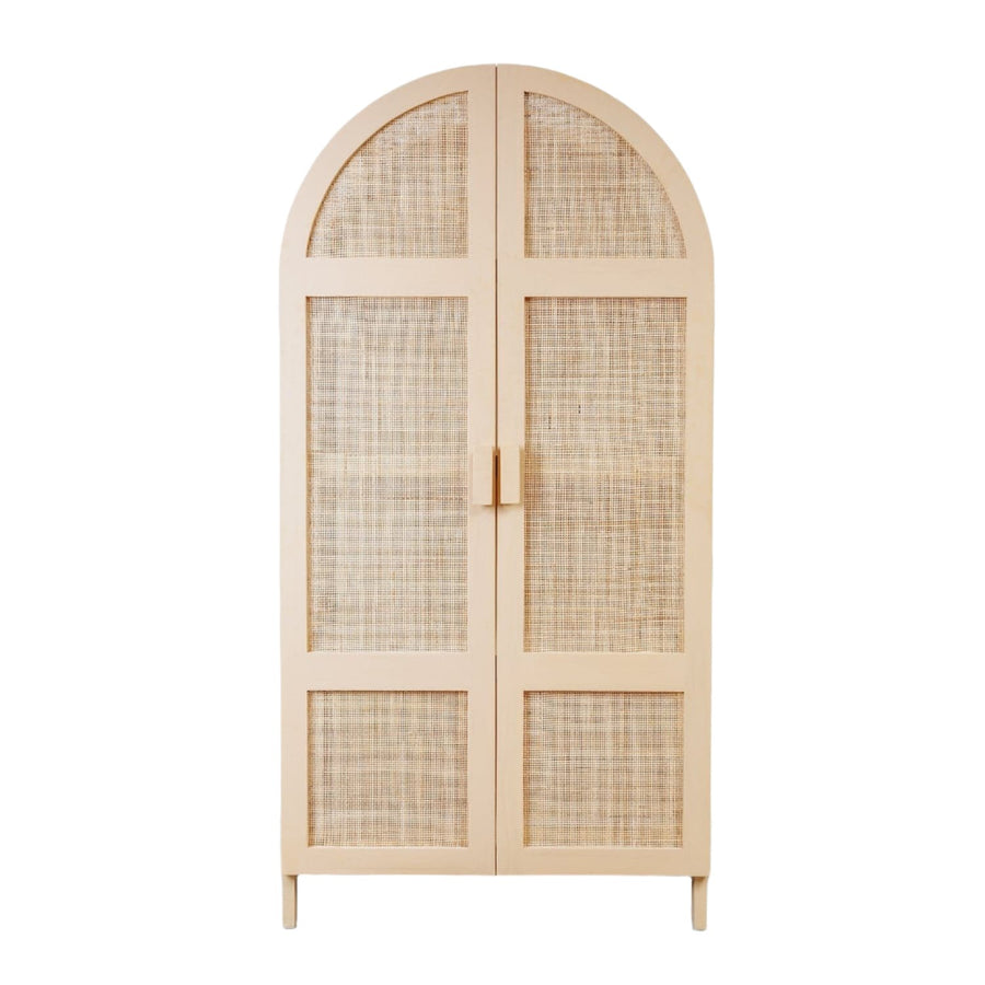 Lemari Teak and Cane Wardrobe - Ivory-France & Son-FL1512IVORY-Bookcases & CabinetsIvory-1-France and Son