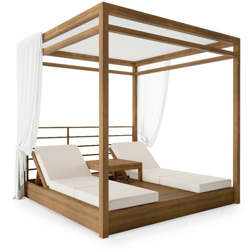 Savannah Teak Twin Outdoor Daybed Canopy Set-France & Son-FL1990-Outdoor Lounge Chairs-1-France and Son