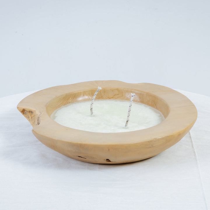 Nuphar Organic Teak Scented Candle Bowl - Ivory-France & Son-FL9012WHTS-LAVENDER-Decor12" Diameter-Lavender-4-France and Son