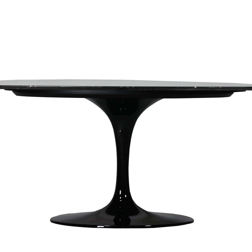 Italian Made Nero Marquina Marble Pedestal Dining Table - 96" Oval-France & Son-FST51696BLK-Dining Tables-2-France and Son