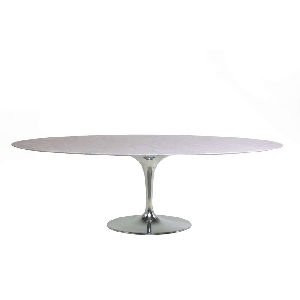 Italian Made Carrara Marble Pedestal Dining Table - 96" with Chrome Base-France & Son-FST51696WHT-FST516ALUBASE-Dining Tables-1-France and Son