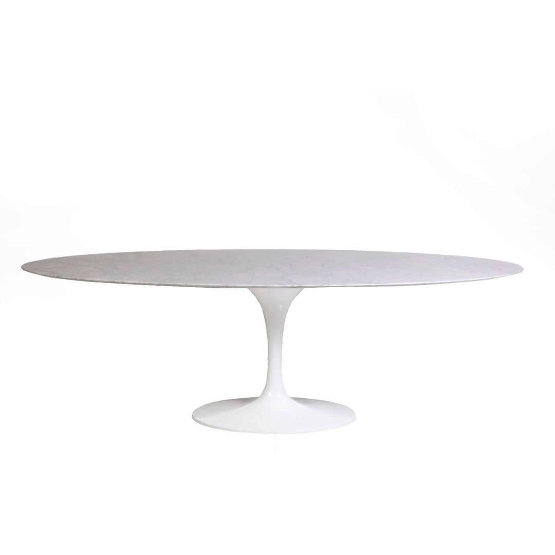 Carrara Marble Pedestal Tulip Dining Table - Oval-France & Son-FST51696WHT-Dining Tables96" x 54"-11-France and Son
