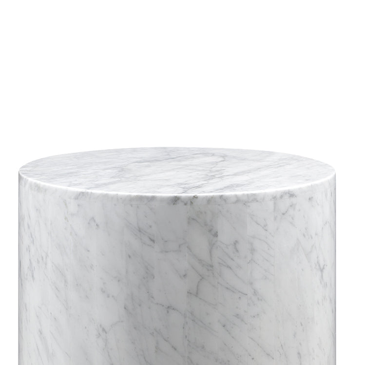 Carrara Marble Drum Side Table - White-France & Son-FVT040WHT-Side Tables-2-France and Son