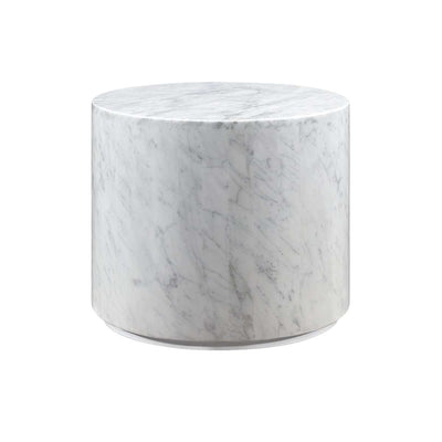 Carrara Marble Drum Side Table - White-France & Son-FVT040WHT-Side Tables-1-France and Son