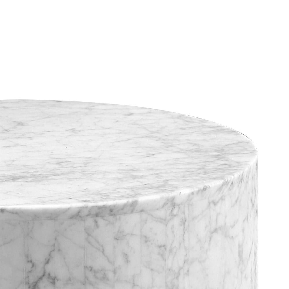 Carrara Marble Drum Accent Table-France & Son-FVT042MWHT-Side Tables-2-France and Son
