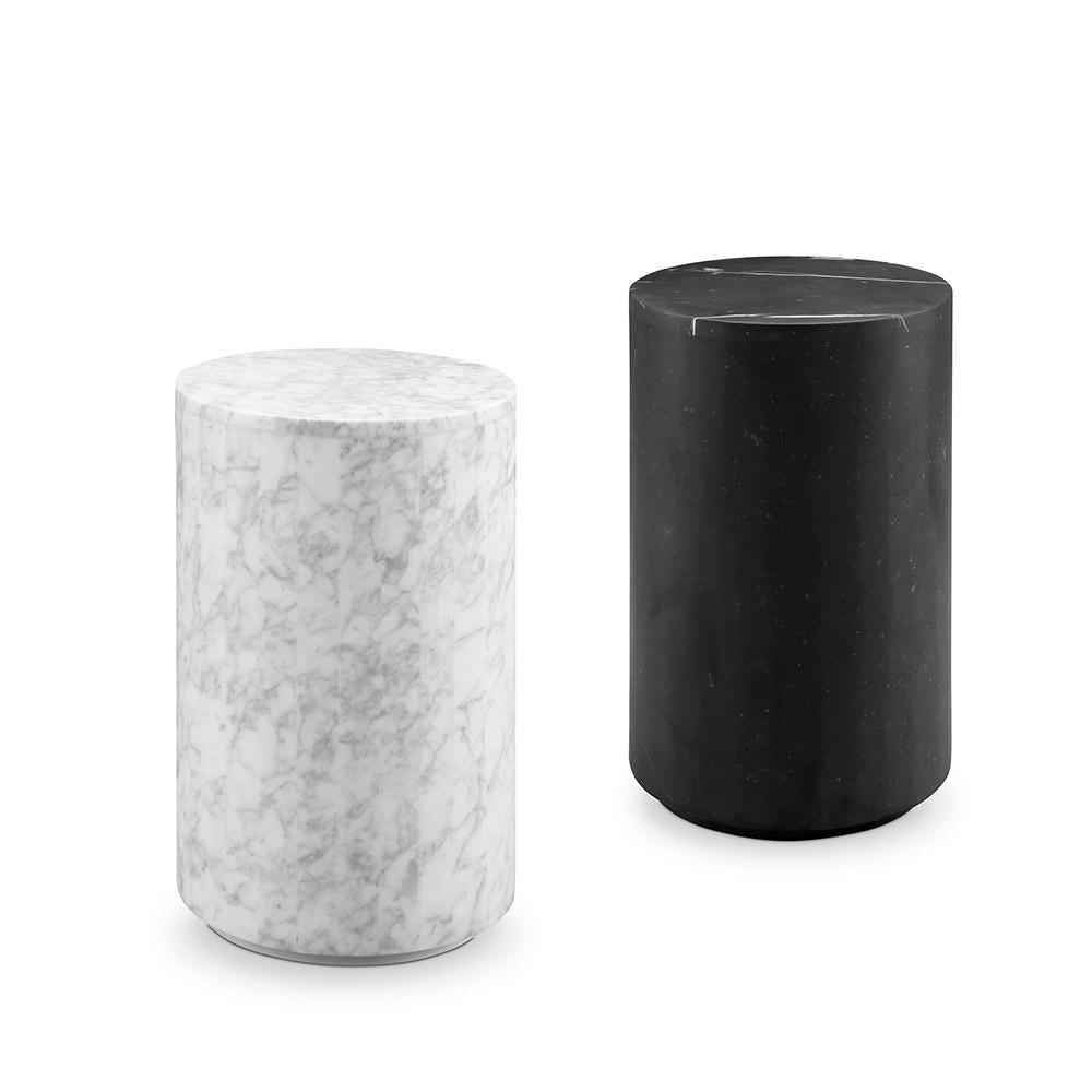 Nero Marquina Black Marble Drum Pedestal Side Table-France & Son-FVT045MBLK-Side Tables-2-France and Son
