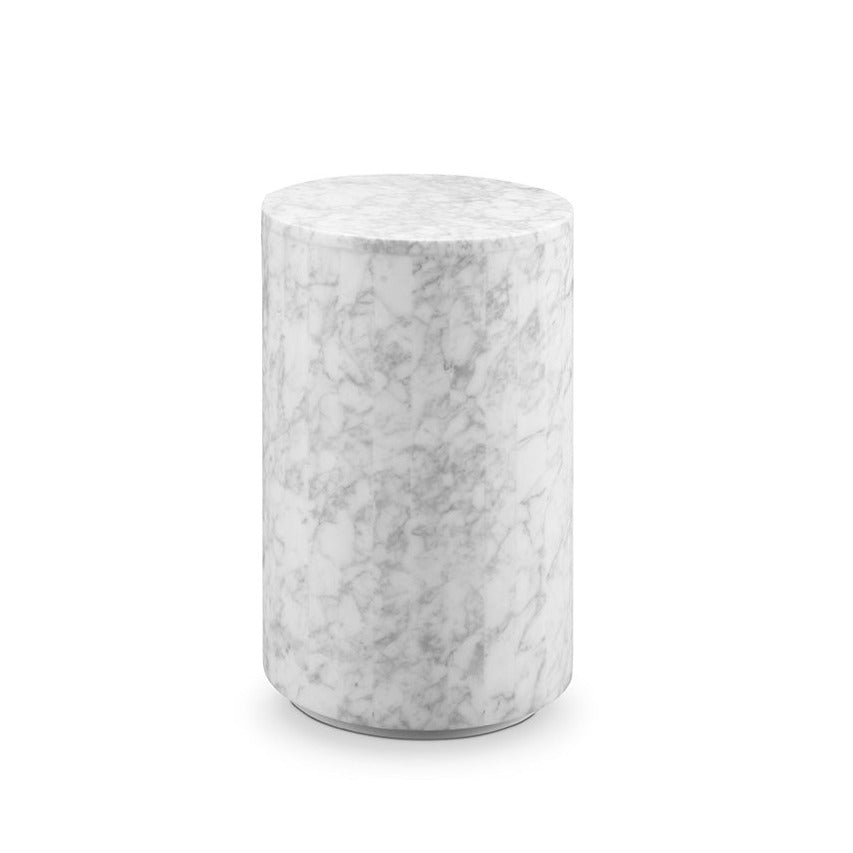 Marble Drum Pedestal Side Table - Tall-France & Son-FVT046MWHT-Side TablesWhite-1-France and Son