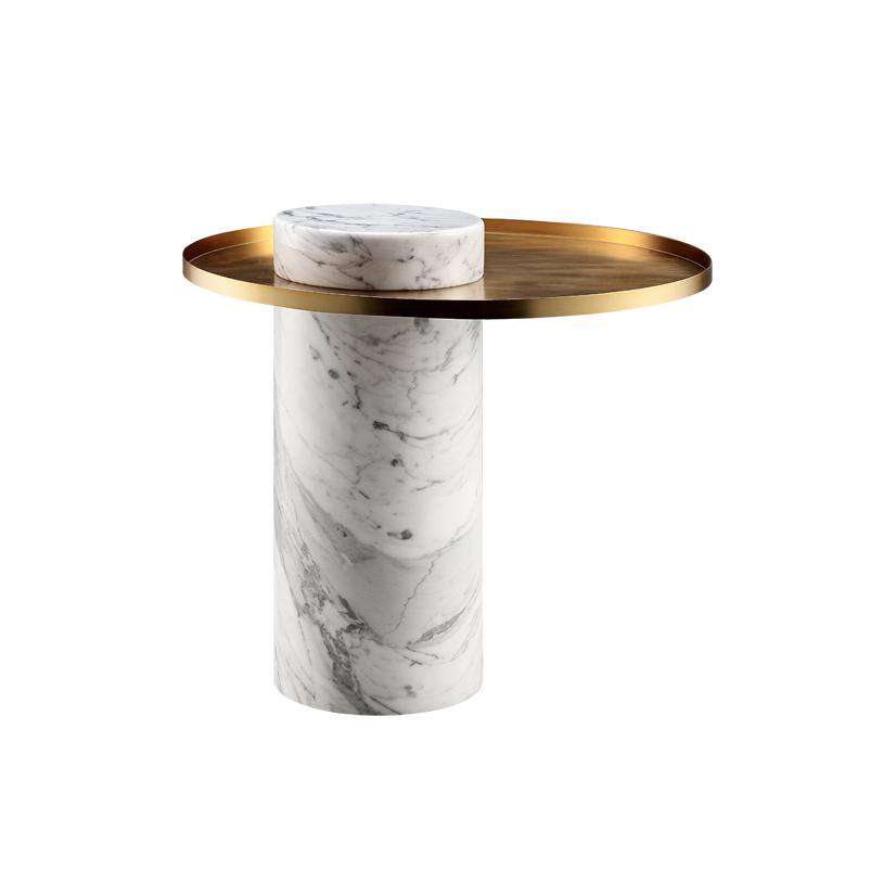 Modern Carrara Marble Hula Side Table-France & Son-FVT611GOLDWHT-Side Tables-1-France and Son