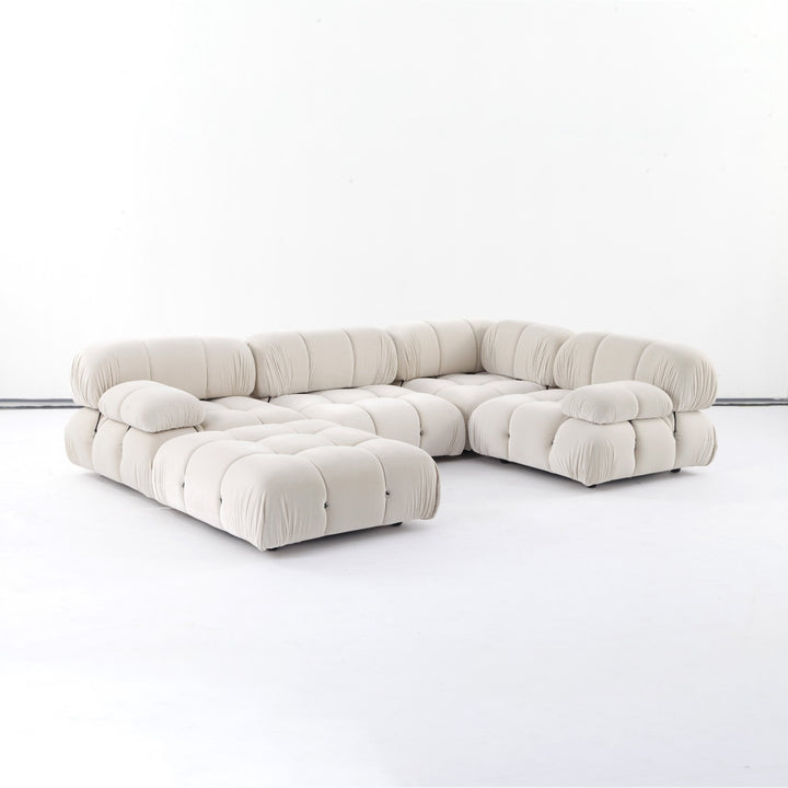 Bellini Modular Sofa Parts - Velvet (Discontinued Fabric)-France & Son-FYS0762BGE-SectionalsMiddle Module-4-France and Son