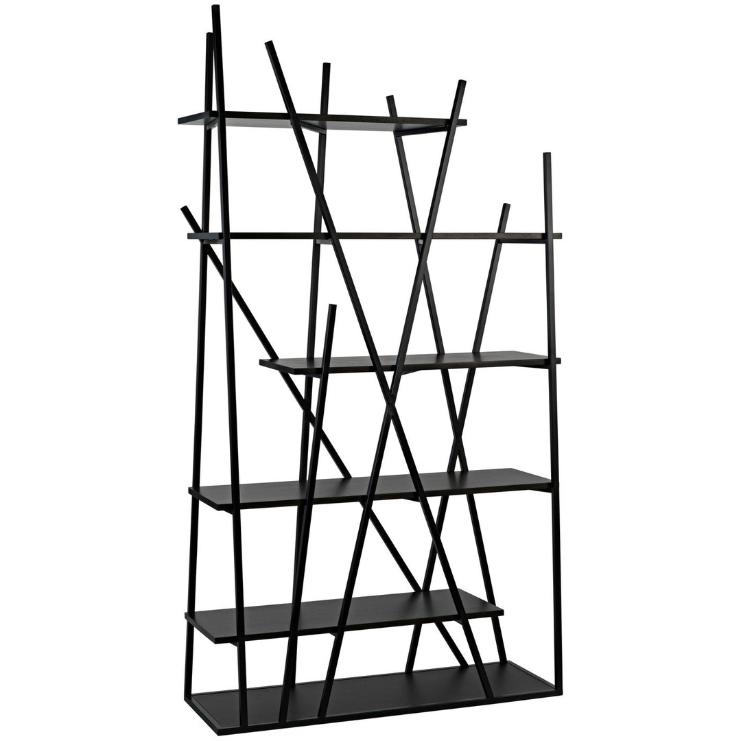 Botta Bookcase - Black Steel with Ebony Walnut-Noir-NOIR-GBCS220MTB-Bookcases & Cabinets-1-France and Son