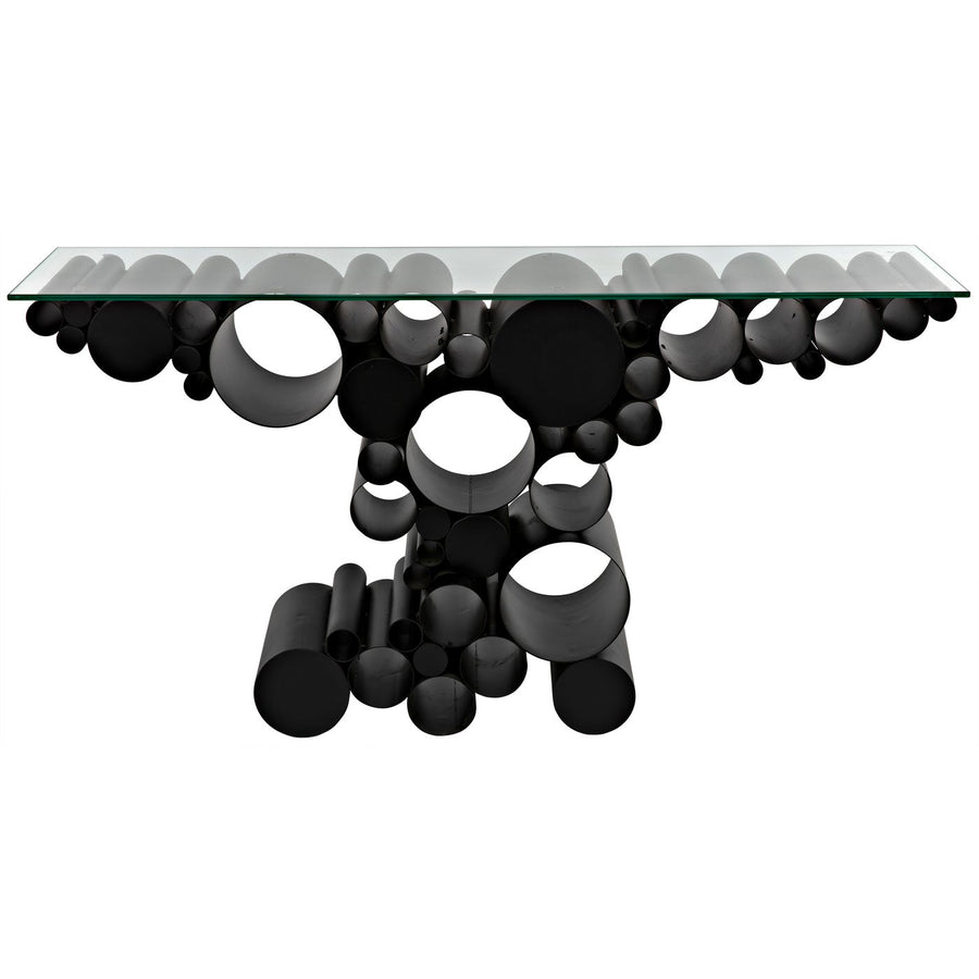 Paradox Console - Black Steel With Glass Top-Noir-NOIR-GCON371MTB-Console Tables-1-France and Son