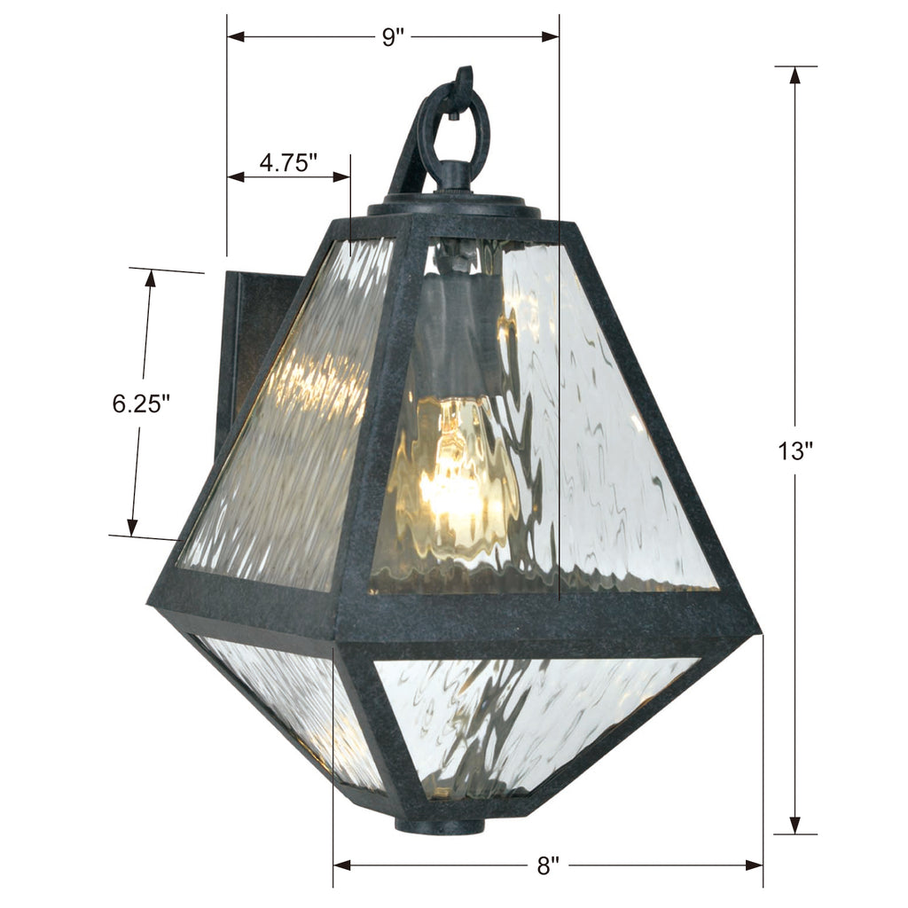 Brian Patrick Flynn Glacier 1 Light Black Charcoal Outdoor Wall Mount-Crystorama Lighting Company-CRYSTO-GLA-9701-WT-BC-Outdoor Wall Sconces-3-France and Son