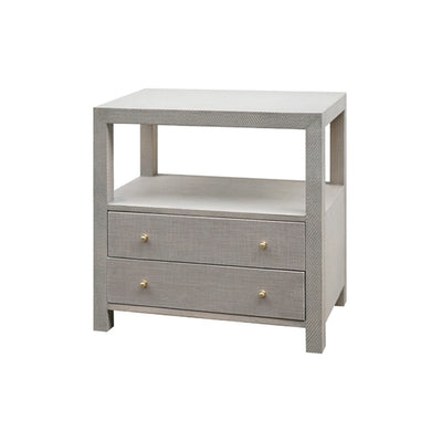 Hattie 2 Drawer Side Table with Brass Hardware-Worlds Away-WORLD-HATTIE GRY-Side TablesGrey Grasscloth-3-France and Son