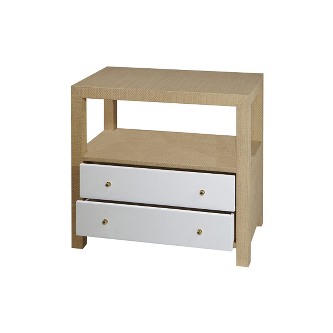 Hattie 2 Drawer Side Table with Brass Hardware-Worlds Away-WORLD-HATTIE GRY-Side TablesGrey Grasscloth-4-France and Son