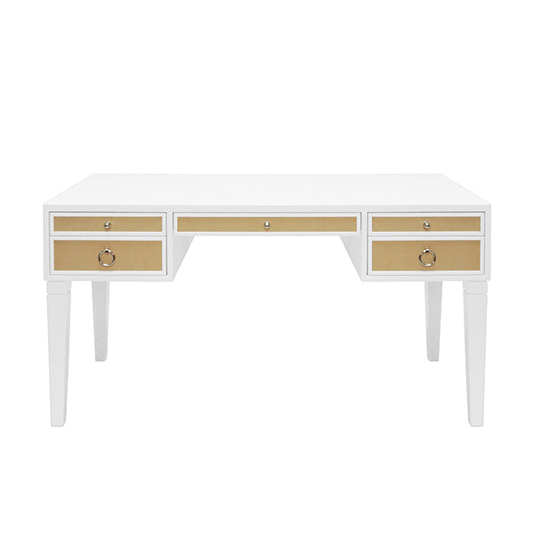 Heidi Desk with Grasscloth Drawer-Worlds Away-WORLD-HEIDI WHN-DesksWhite Lacquer-Polished Nickel-4-France and Son