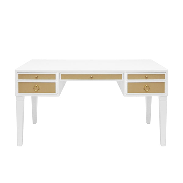 Heidi Desk with Grasscloth Drawer-Worlds Away-WORLD-HEIDI WH-DesksWhite Lacquer-Polished Brass-3-France and Son