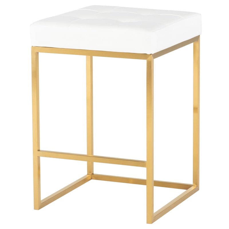 Chi Counter Stool-Nuevo-NUEVO-HGMM152-Bar StoolsWhite naugahyde & brushed gold frame-32-France and Son
