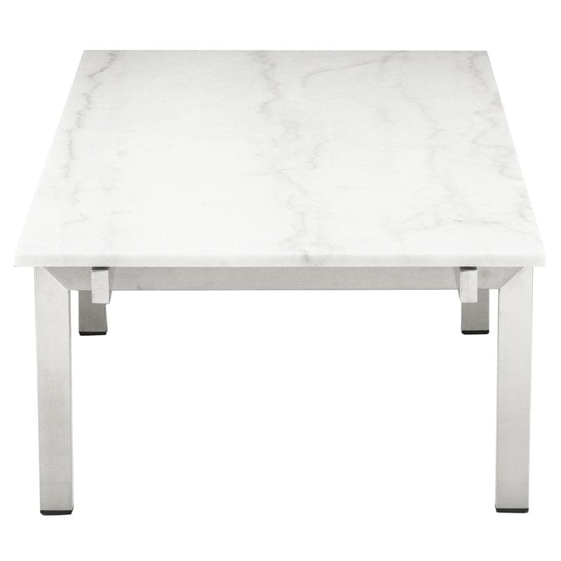 Louve Coffee Table-Nuevo-NUEVO-HGNA106-Coffee TablesRectangle-white marble-brushed stainless-3-France and Son