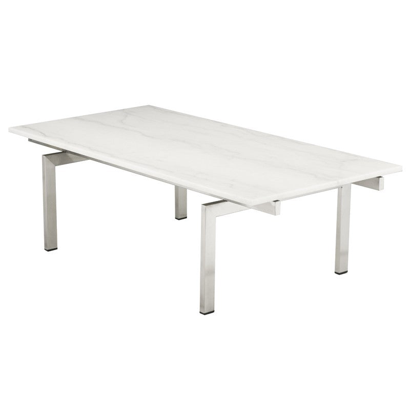Louve Coffee Table-Nuevo-NUEVO-HGNA106-Coffee TablesRectangle-white marble-brushed stainless-1-France and Son