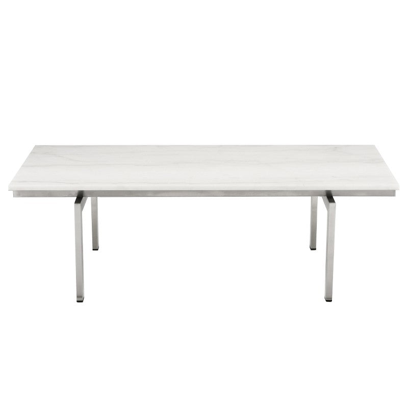 Louve Coffee Table-Nuevo-NUEVO-HGNA106-Coffee TablesRectangle-white marble-brushed stainless-2-France and Son