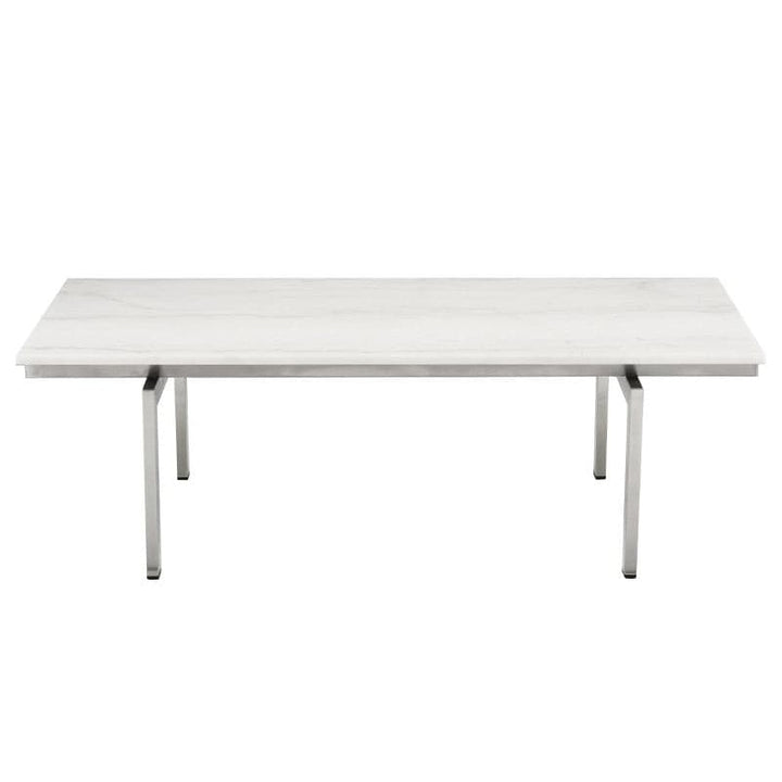 Louve Coffee Table-Nuevo-NUEVO-HGNA106-Coffee TablesRectangle-white marble-brushed stainless-2-France and Son