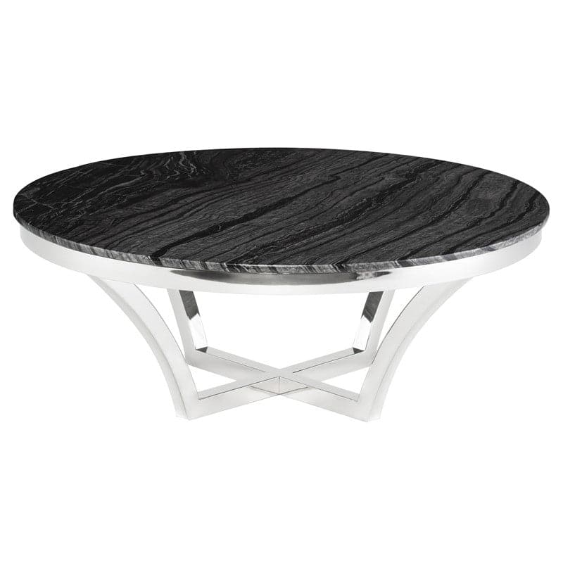 Aurora Coffee Table-Nuevo-NUEVO-HGNA292-Coffee Tablespolished stainless base-black wood vein-11-France and Son