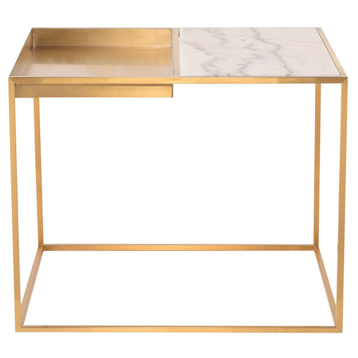 Corbett Side Table-Nuevo-NUEVO-HGNA525-Side TablesWhite Marble & brushed stainless base-13-France and Son