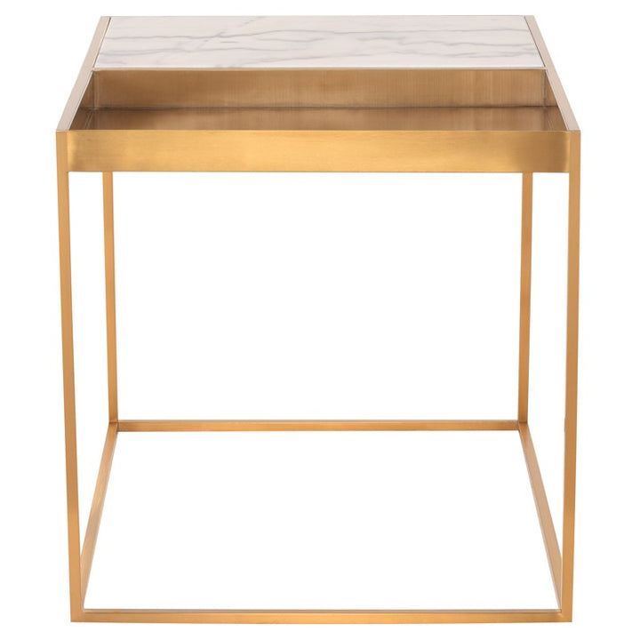 Corbett Side Table-Nuevo-NUEVO-HGNA525-Side TablesWhite Marble & brushed stainless base-14-France and Son