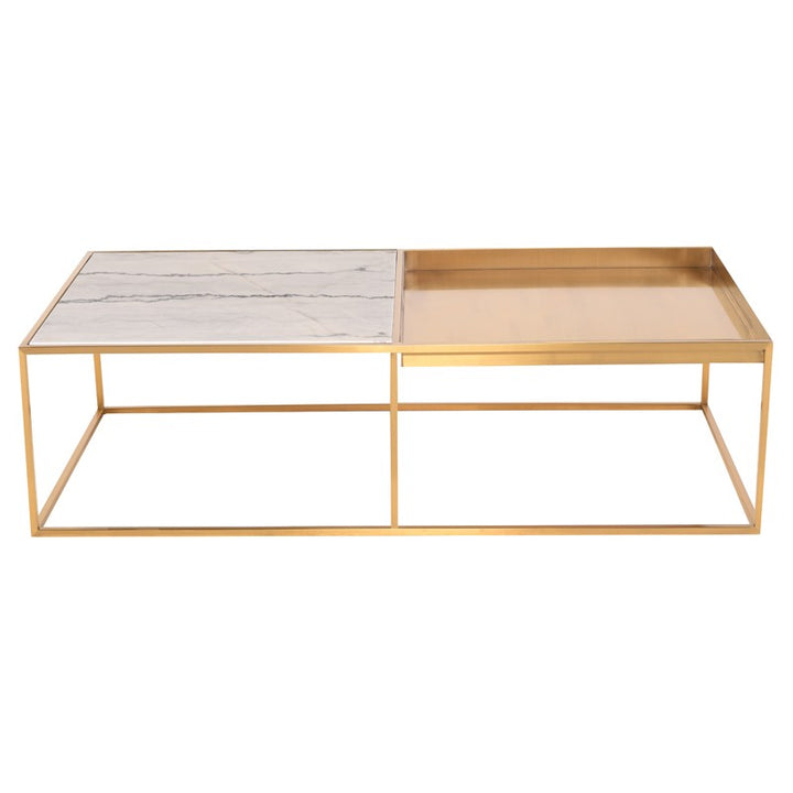 Corbett Coffee Table-Nuevo-NUEVO-HGNA531-Coffee TablesRectangle-White Marble & brushed stainless base-20-France and Son