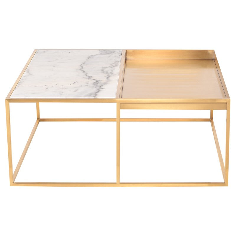 Corbett Coffee Table-Nuevo-NUEVO-HGNA531-Coffee TablesRectangle-White Marble & brushed stainless base-36-France and Son