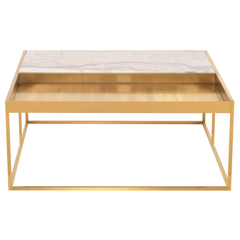 Corbett Coffee Table-Nuevo-NUEVO-HGNA531-Coffee TablesRectangle-White Marble & brushed stainless base-37-France and Son