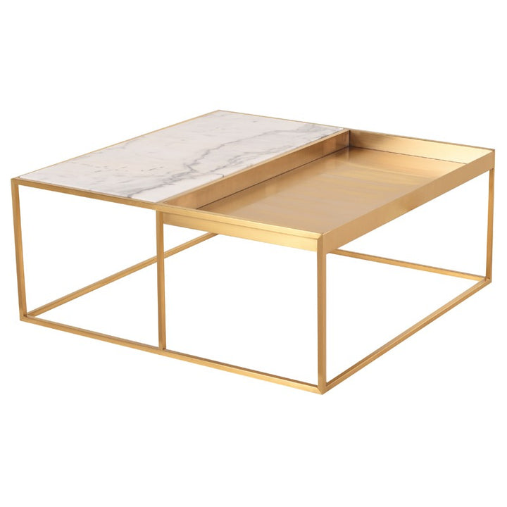 Corbett Coffee Table-Nuevo-NUEVO-HGNA531-Coffee TablesRectangle-White Marble & brushed stainless base-35-France and Son