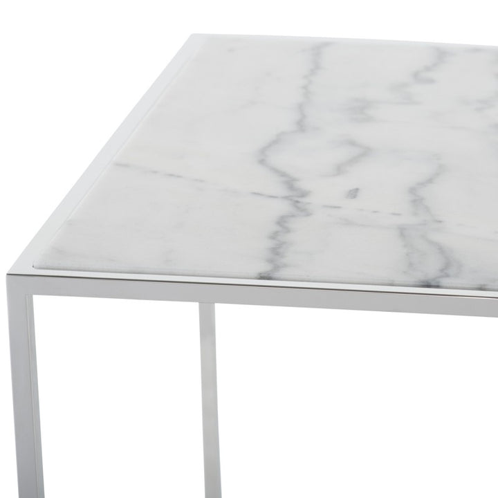 Corbett Side Table-Nuevo-NUEVO-HGNA525-Side TablesWhite Marble & brushed stainless base-10-France and Son