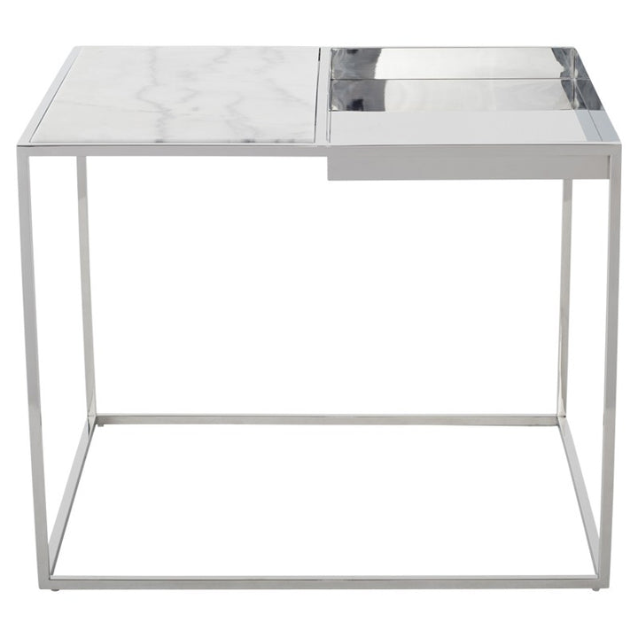 Corbett Side Table-Nuevo-NUEVO-HGNA525-Side TablesWhite Marble & brushed stainless base-8-France and Son