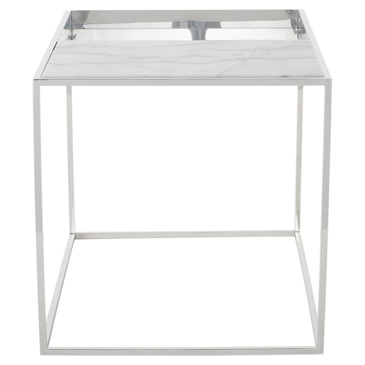 Corbett Side Table-Nuevo-NUEVO-HGNA525-Side TablesWhite Marble & brushed stainless base-9-France and Son