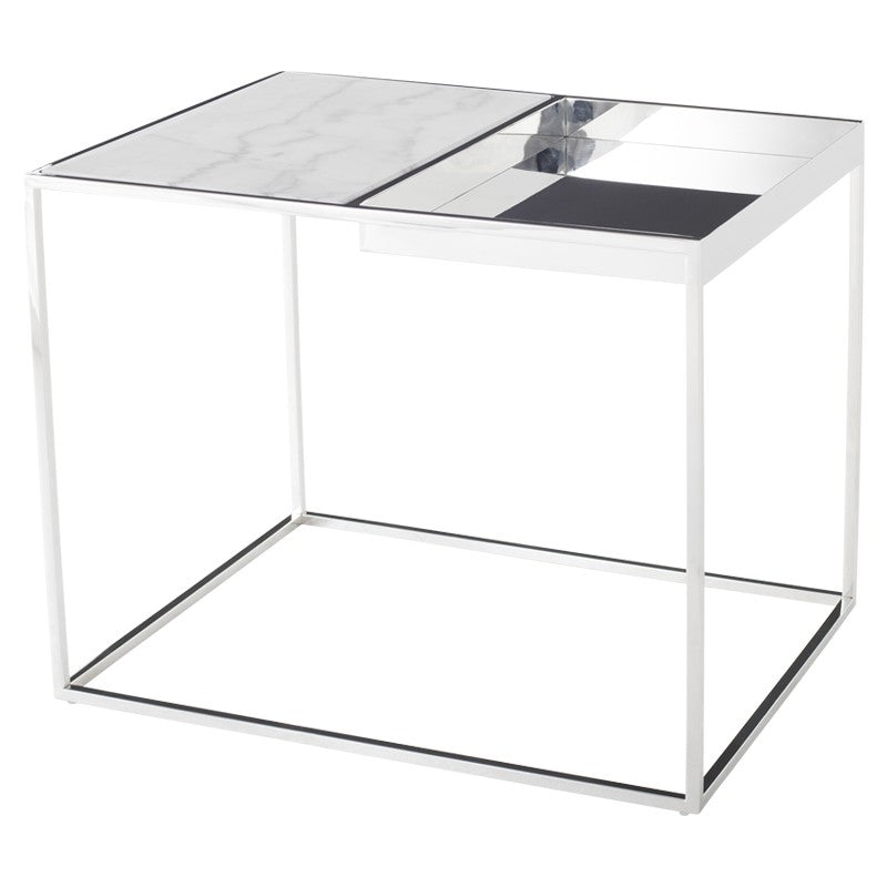 Corbett Side Table-Nuevo-NUEVO-HGNA525-Side TablesWhite Marble & brushed stainless base-7-France and Son